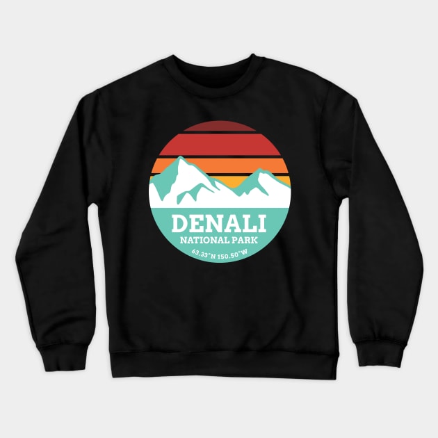 Denali National Park Retro Sticker Crewneck Sweatshirt by roamfree